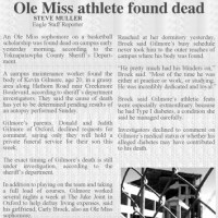 December 14, 1987 The Oxford Eagle covers the death of student athlete Kevin Gilmore